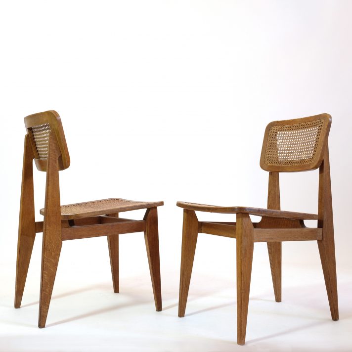 Paire de chaises C cannées, Marcel Gascoin, Arhec, 1950's.