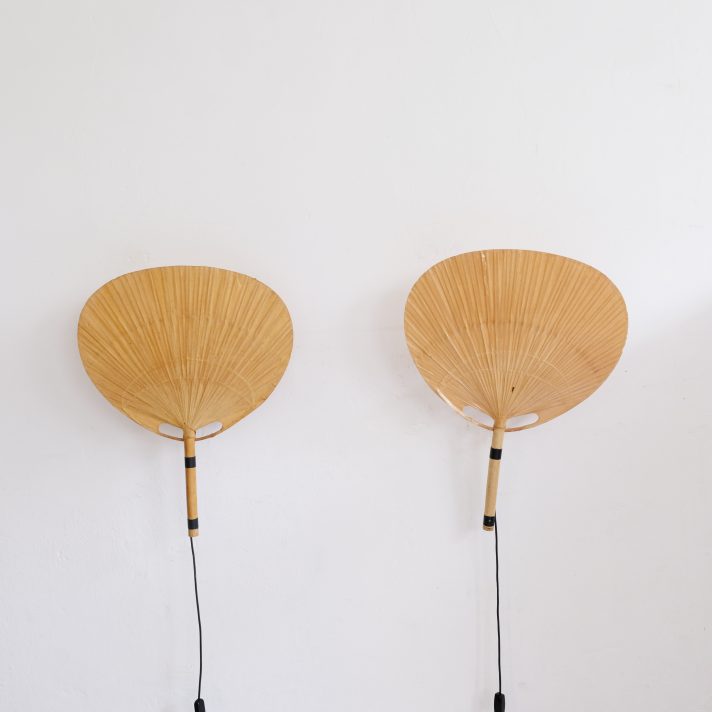 Pair of large Uchiwa wall lamps by Ingo Maurer, 1970s.