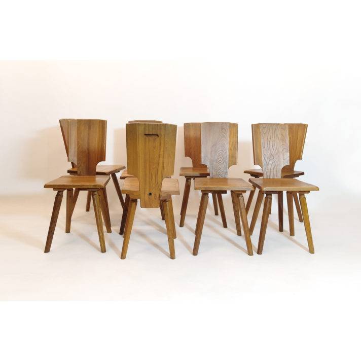 Pierre Chapo, set of eight S28 chairs prototype.