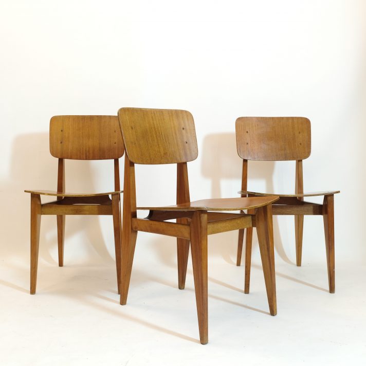 Marcel Gascoin, suite de 3 chaises CD, Arhec, 1950s.