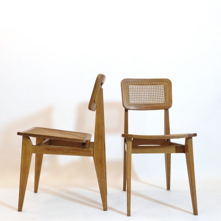 Marcel Gascoin, paire de chaises cannées, AHREC, 1950s.