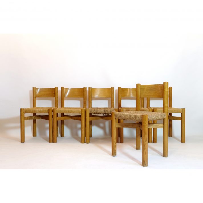 Suite de 6 chaises Méribel par Charlotte Perriand, 1960s.