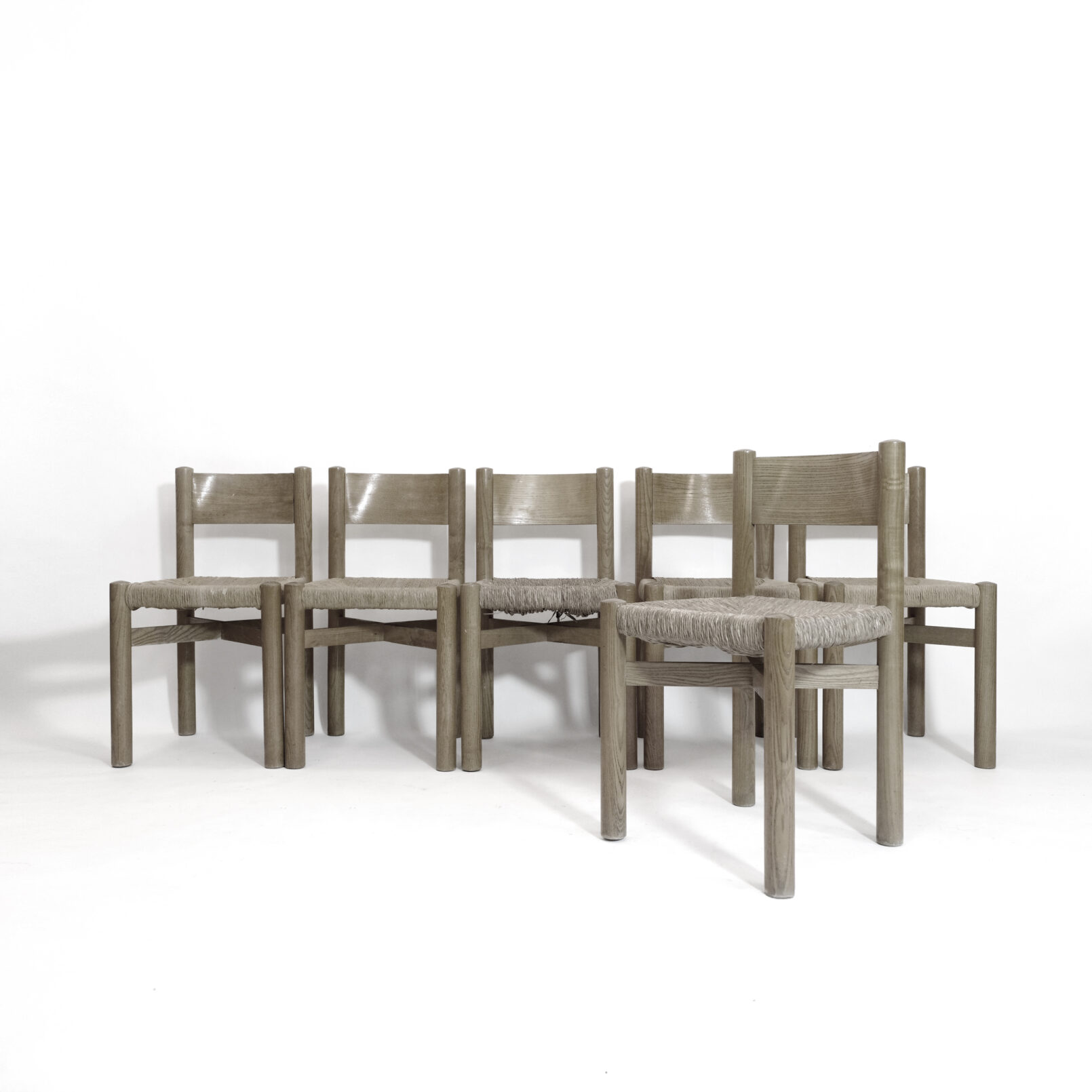 Suite de 6 chaises Méribel par Charlotte Perriand, 1960s.