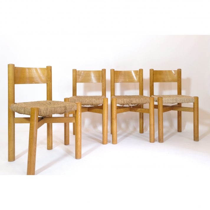 Set of 4 Meribel chairs by Charlotte Perriand, 1950s.