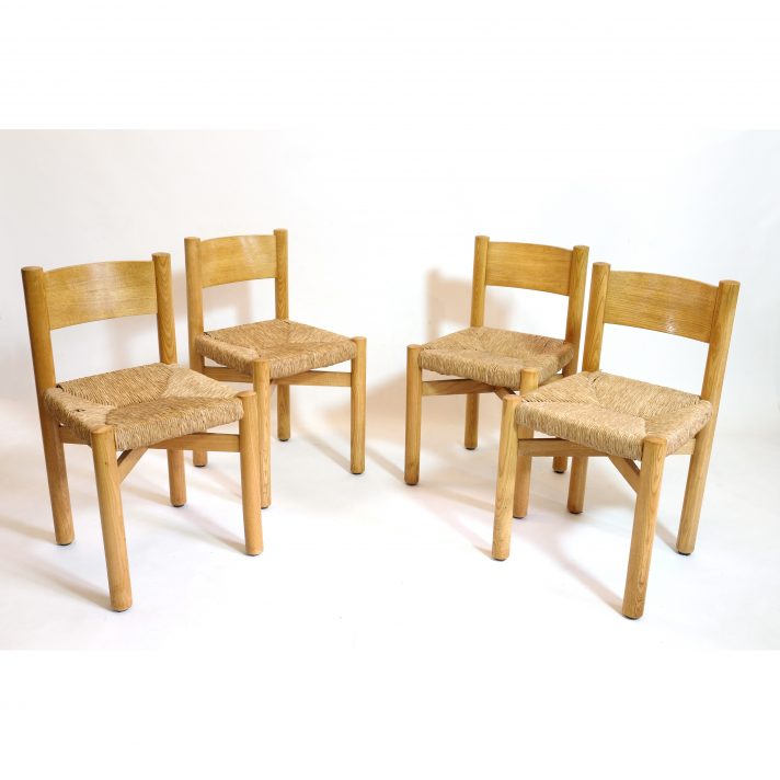 Suite de 4 chaises Courchevel par Charlotte Perriand, 1960s.