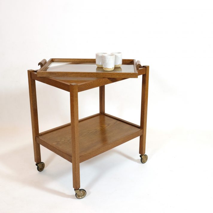 Wooden French serving trolley and tray from the 1960s-1970s.