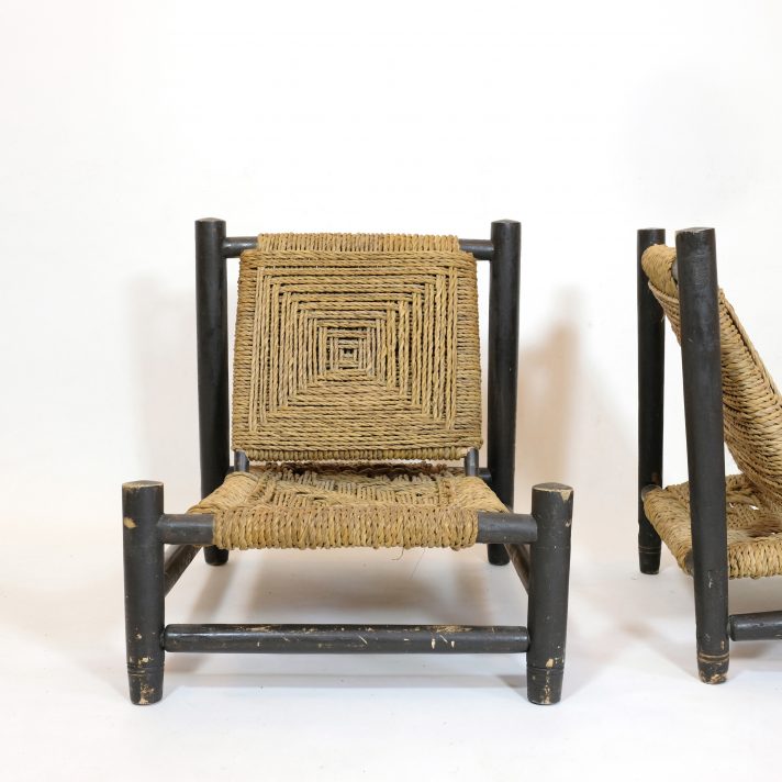 Low chair, wood and rope, France, 1950s, n°1.