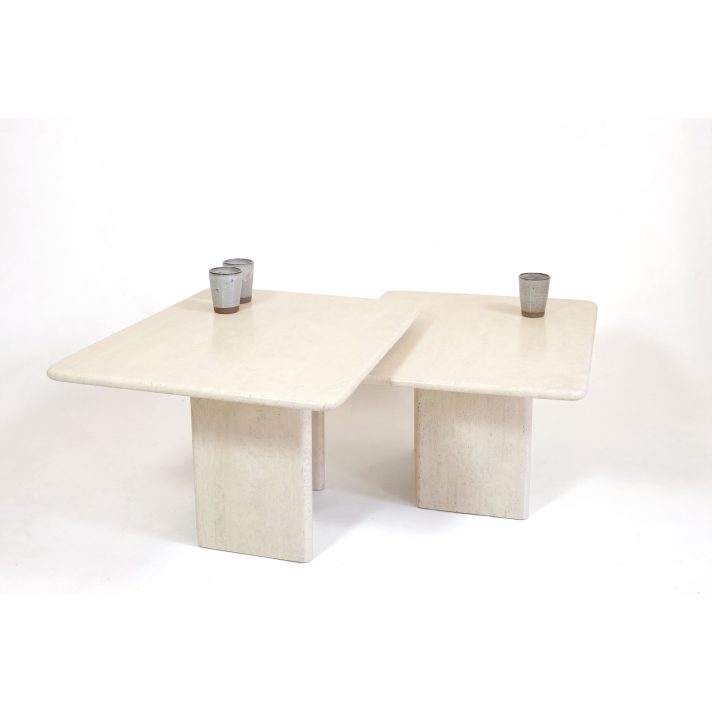 Set of 2 Italian travertine nesting tables.