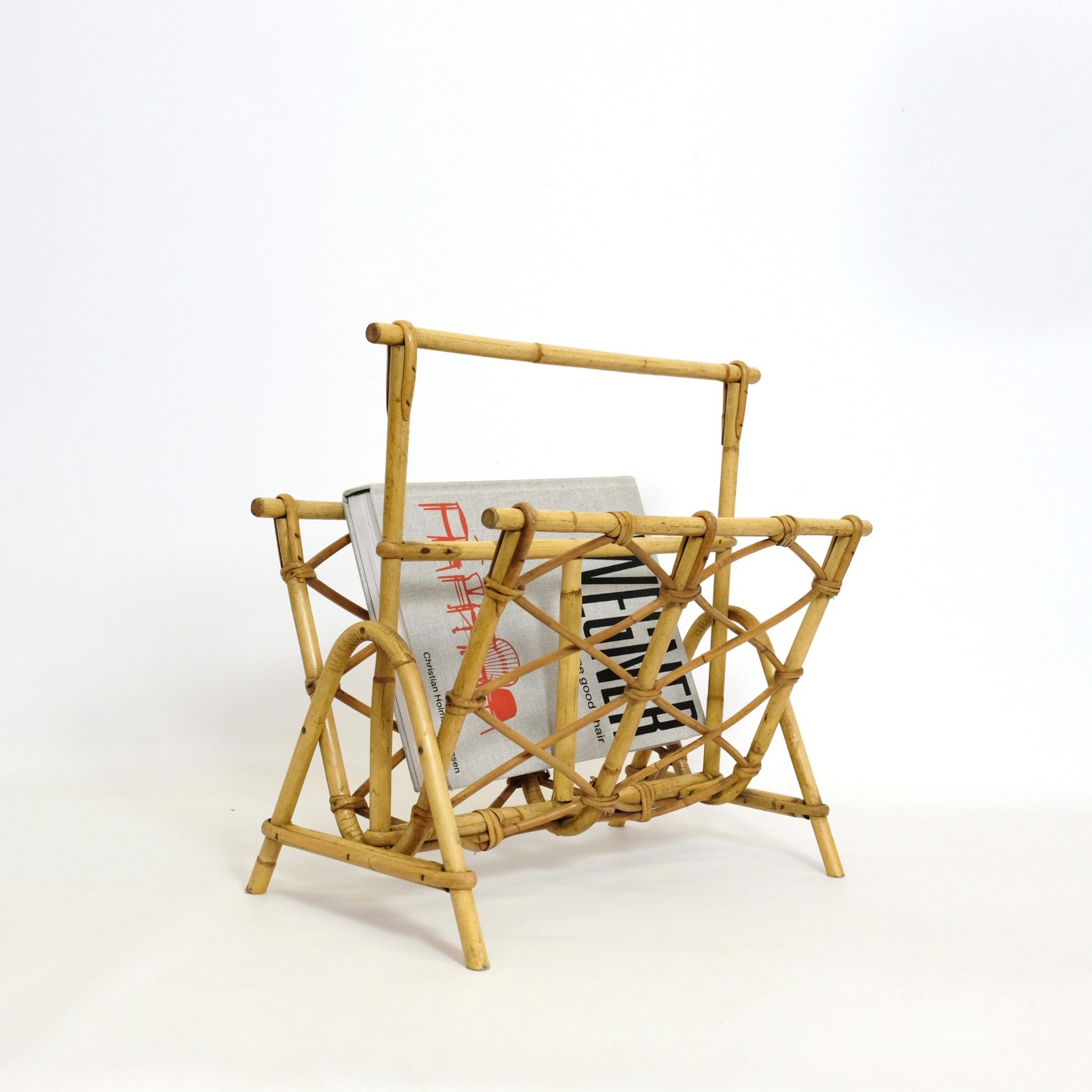 French rattan magazine rack from the 1970s.