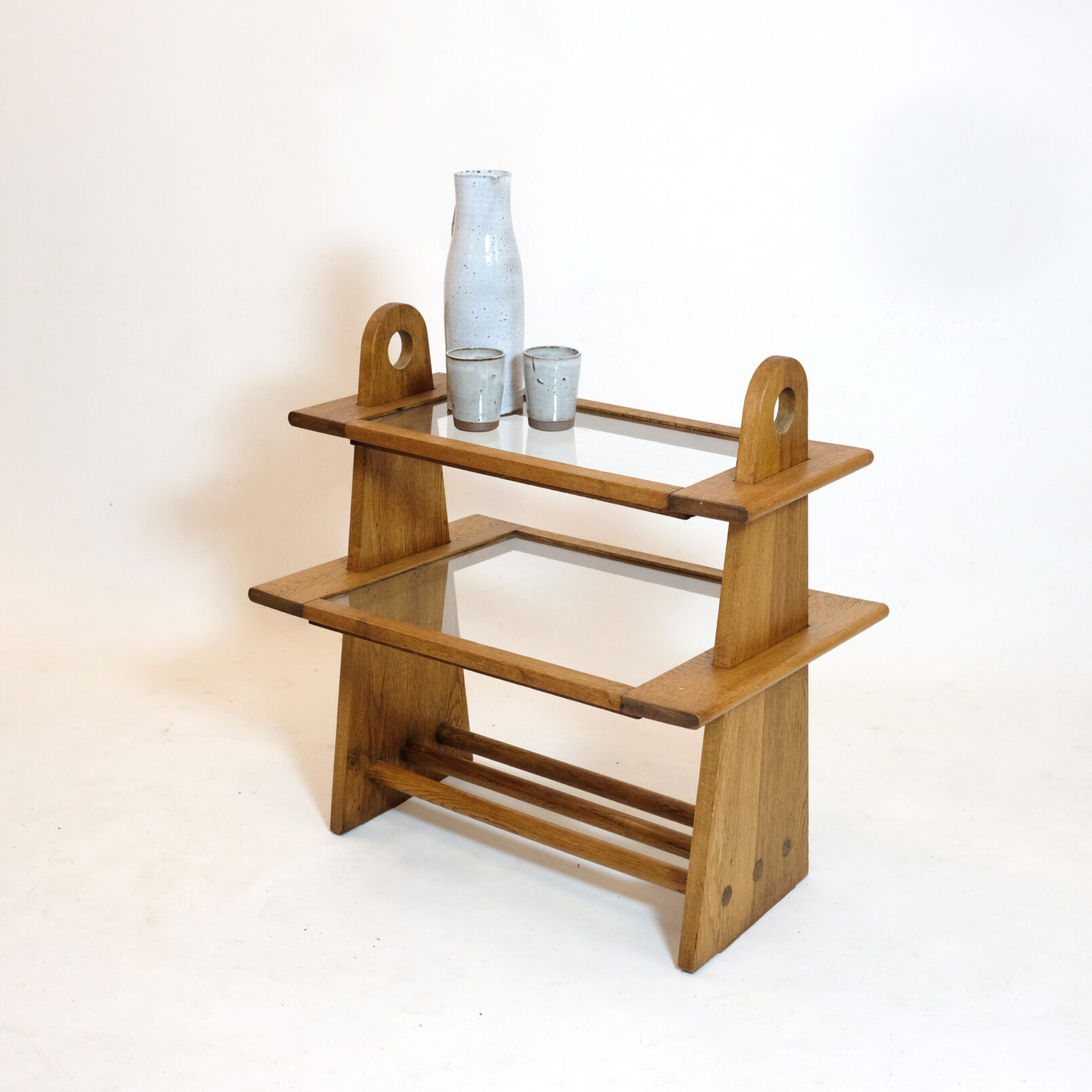 French oak and glass side table, 1950-1960.