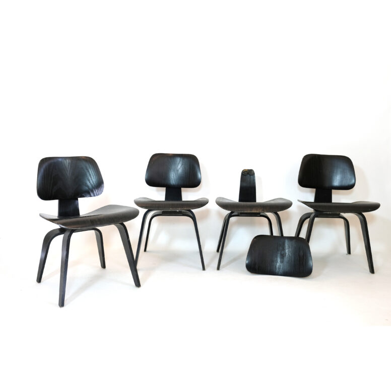 Charles and Ray Eames, set of 4 DCW chairs to be restored.