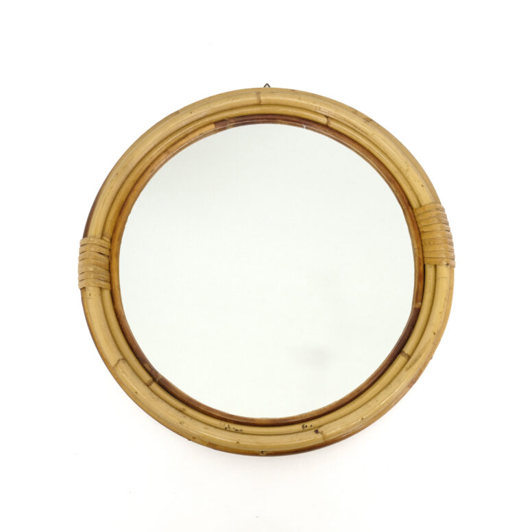Little round bamboo mirror from the 1970s, 37cm.