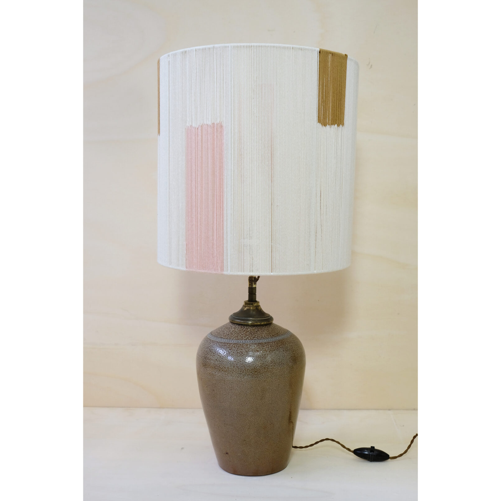 French stoneware lamp base and its cotton shade, 1970s.