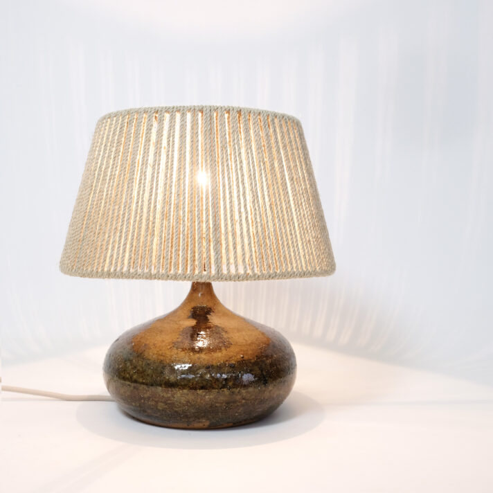 Table lamp signed Claude Marcaggi and its rope shade.