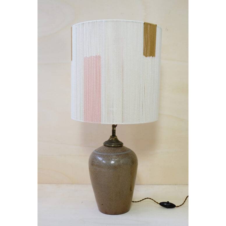 French stoneware lamp base and its cotton shade, 1970s.