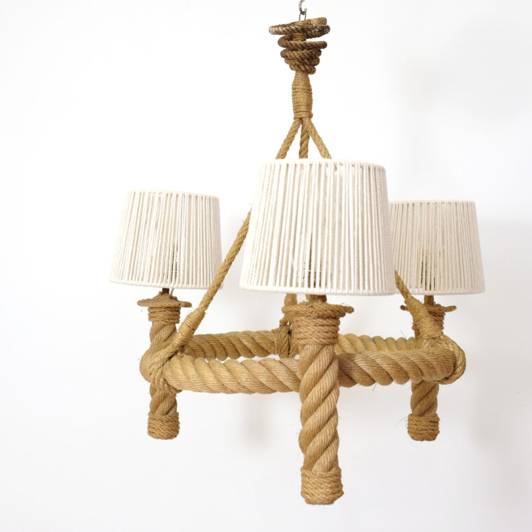 French rope pendant with three lights, 1950-1960.