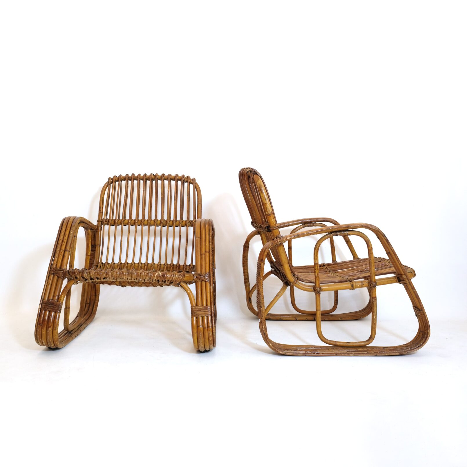 Pair of Italian rattan lounge chairs from the 1960s, no 2.