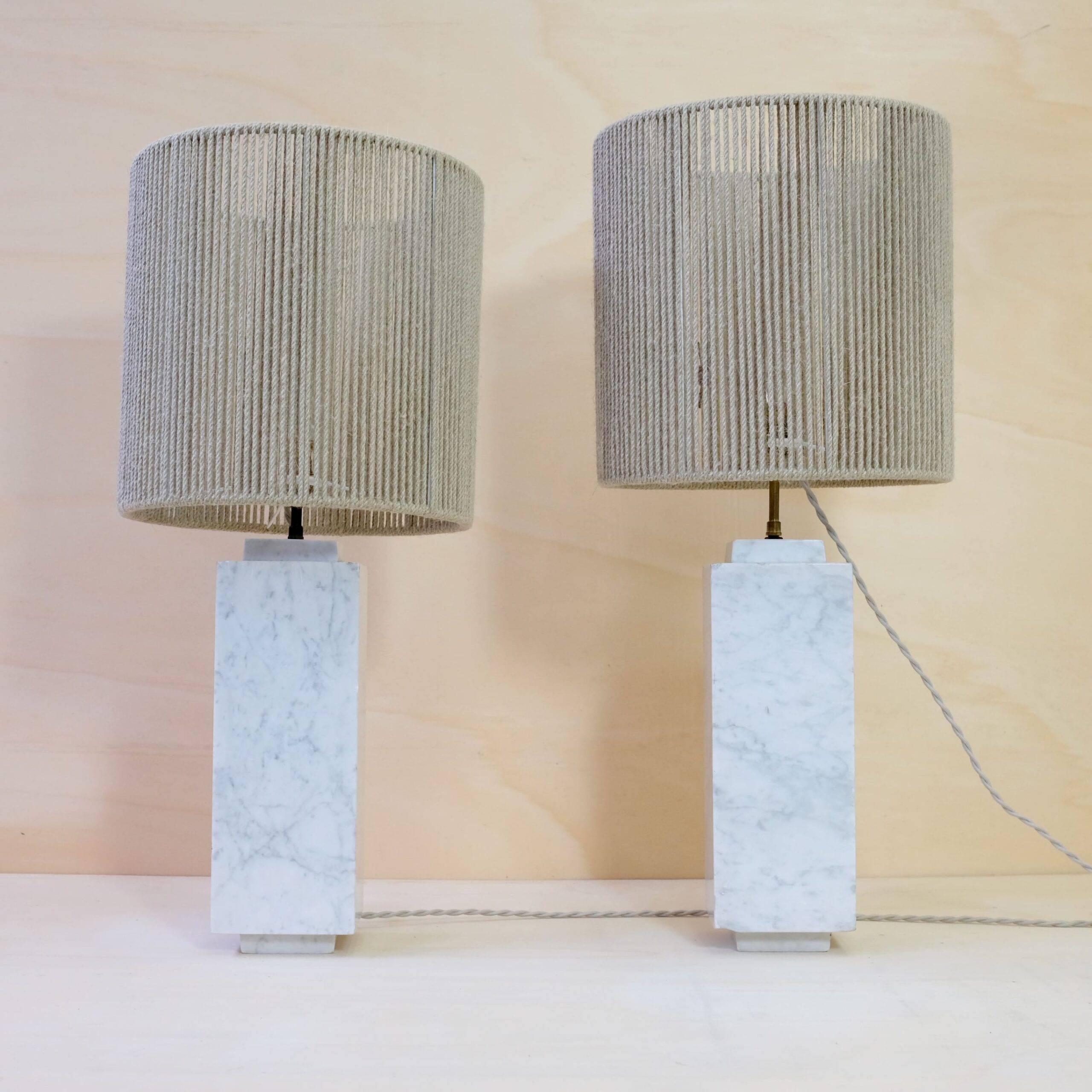 Pair of marble lamps from the sixties, with their rope shade.