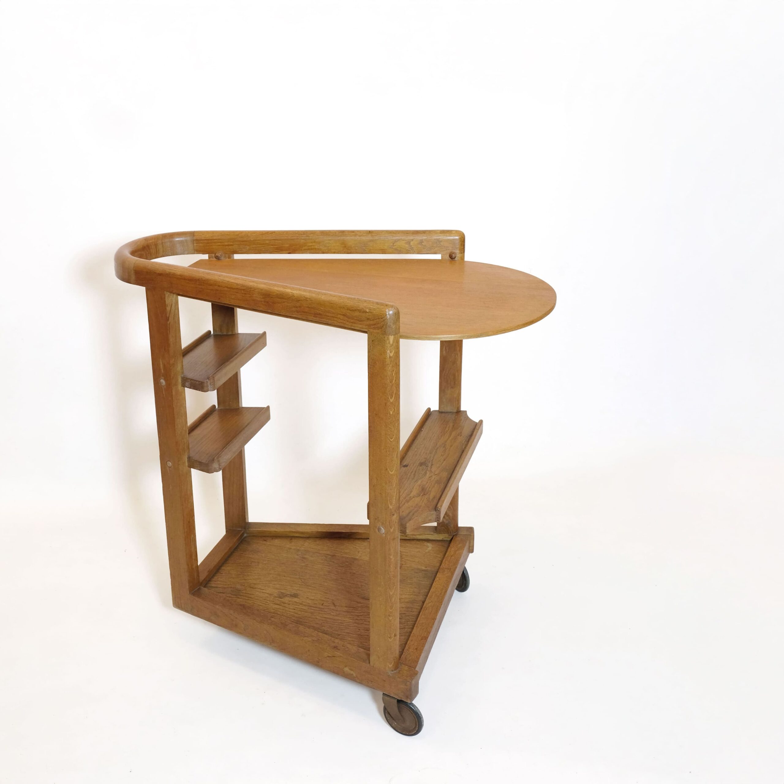 Guillerme & Chambron, serving trolley with removable tray, 1960s.