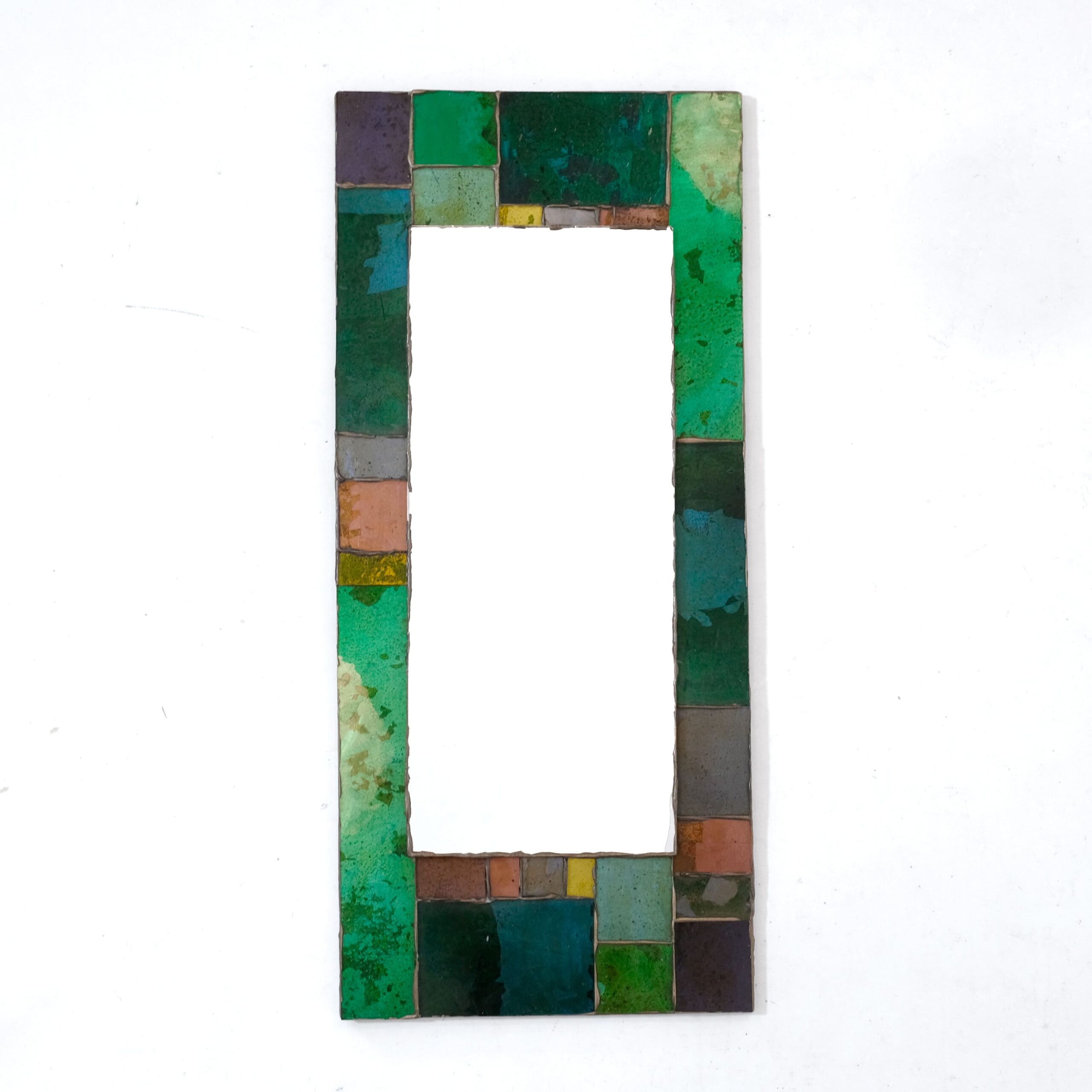 Colored glass mirror, French work from the 1960s, 35x77 cm.