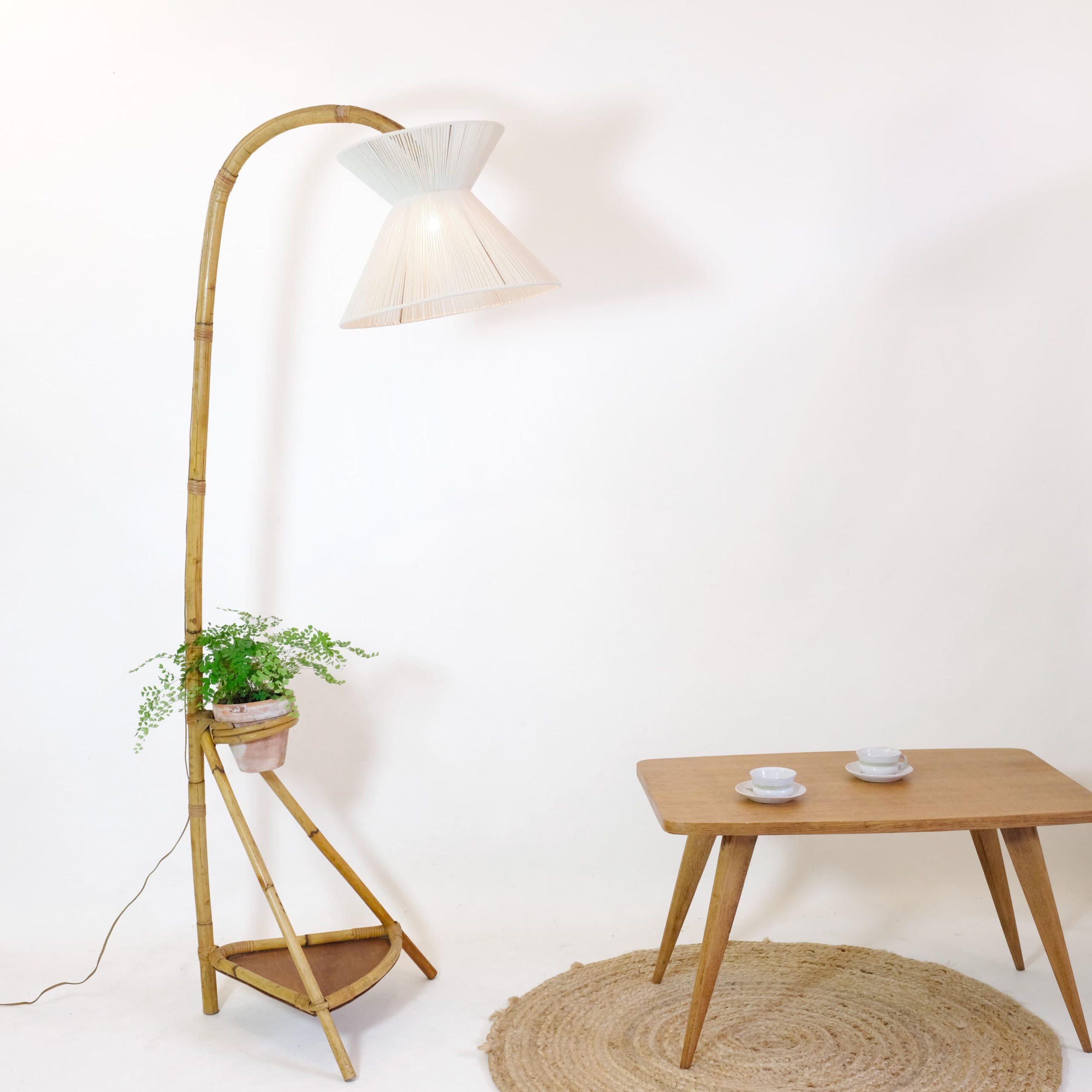 Rattan floor lamp from the 1960s-1970s.